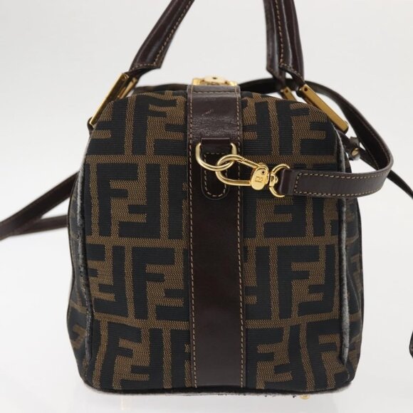 FENDI Zucca Canvas Hand Bag 2way Black Brown Auth gh886 - Picture 6 of 16